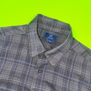 George Mens Short Sleeve Plaid Button Down Shirt Grey Blue Size S 34-36